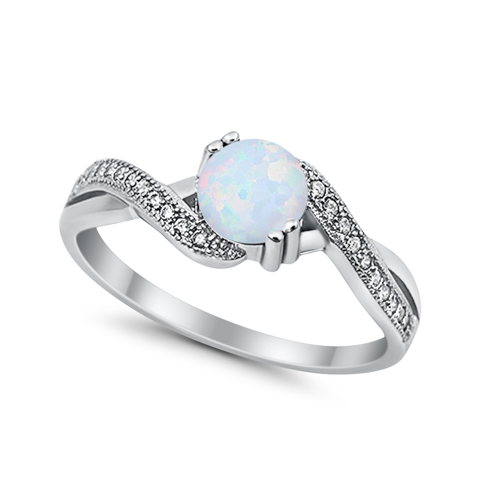 Crisscross Wedding Ring Round Simulated Cubic Zirconia 925 Sterling Silver
