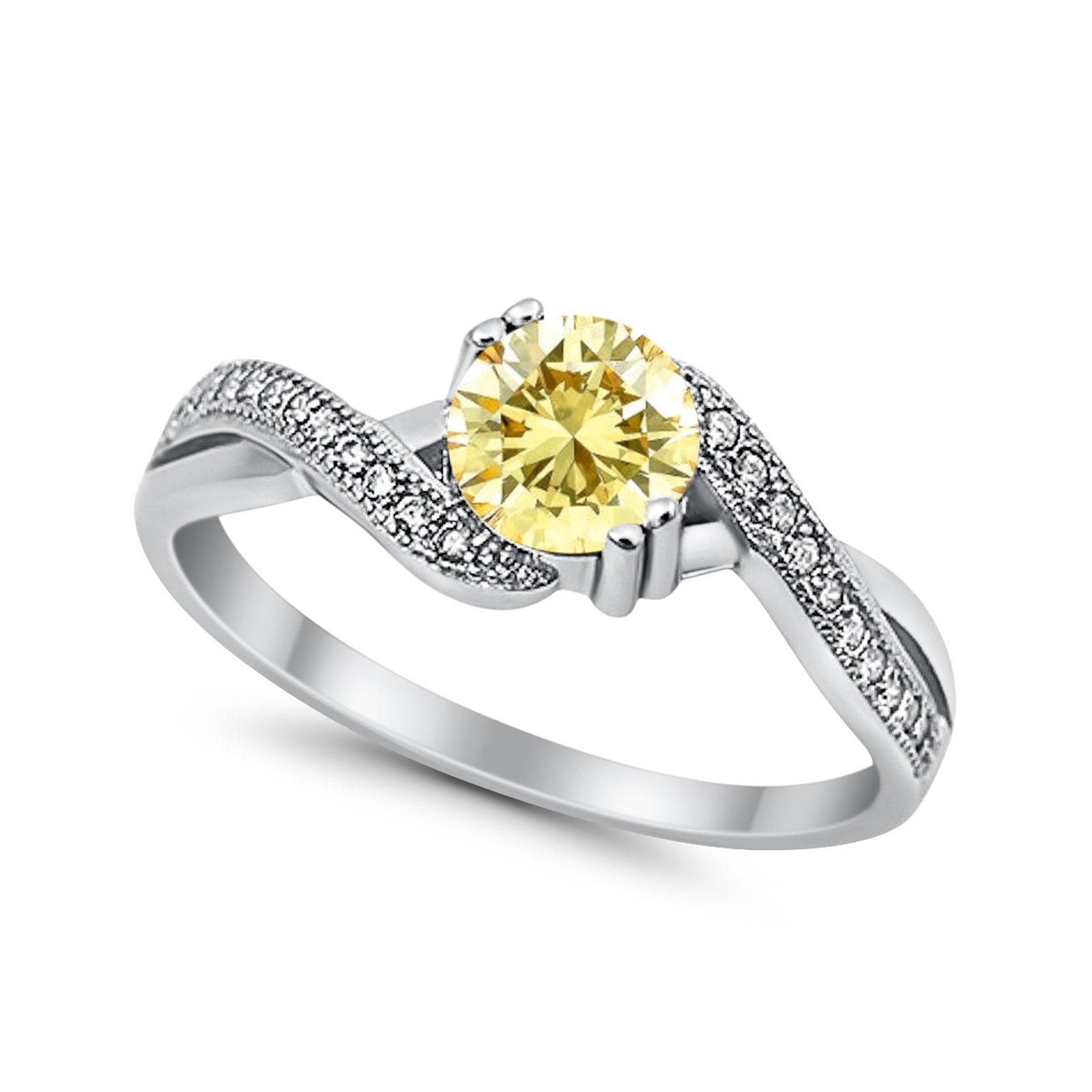 Crisscross Wedding Ring Round Simulated Cubic Zirconia 925 Sterling Silver