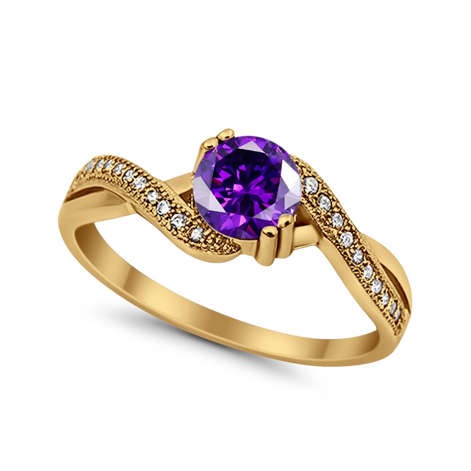 Crisscross Wedding Ring Round Simulated Cubic Zirconia 925 Sterling Silver