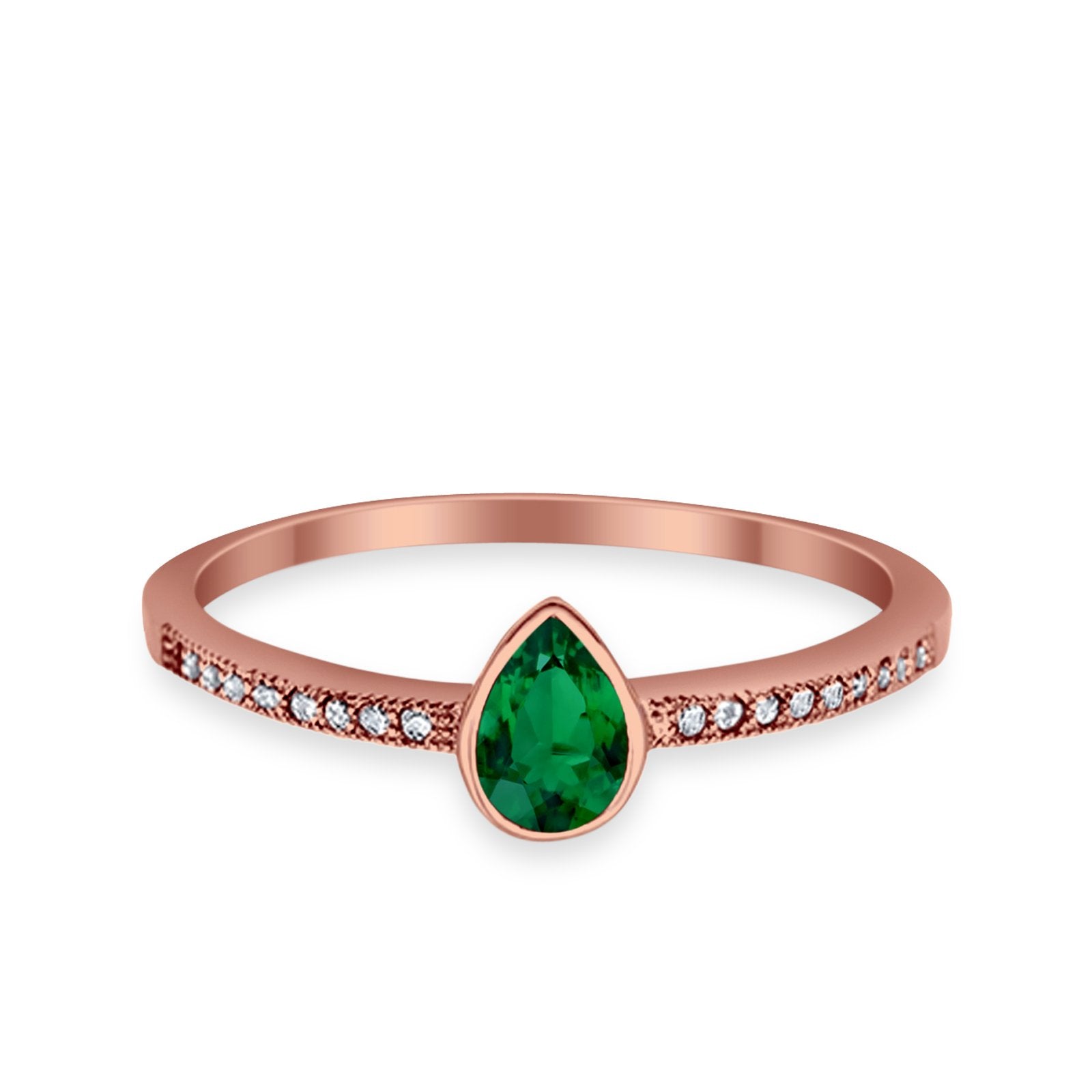 Accent Teardrop Wedding Ring Simulated Round Cubic Zirconia 925 Sterling Silver