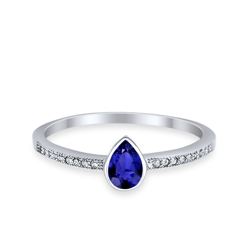 Accent Teardrop Wedding Ring Simulated Round Cubic Zirconia 925 Sterling Silver