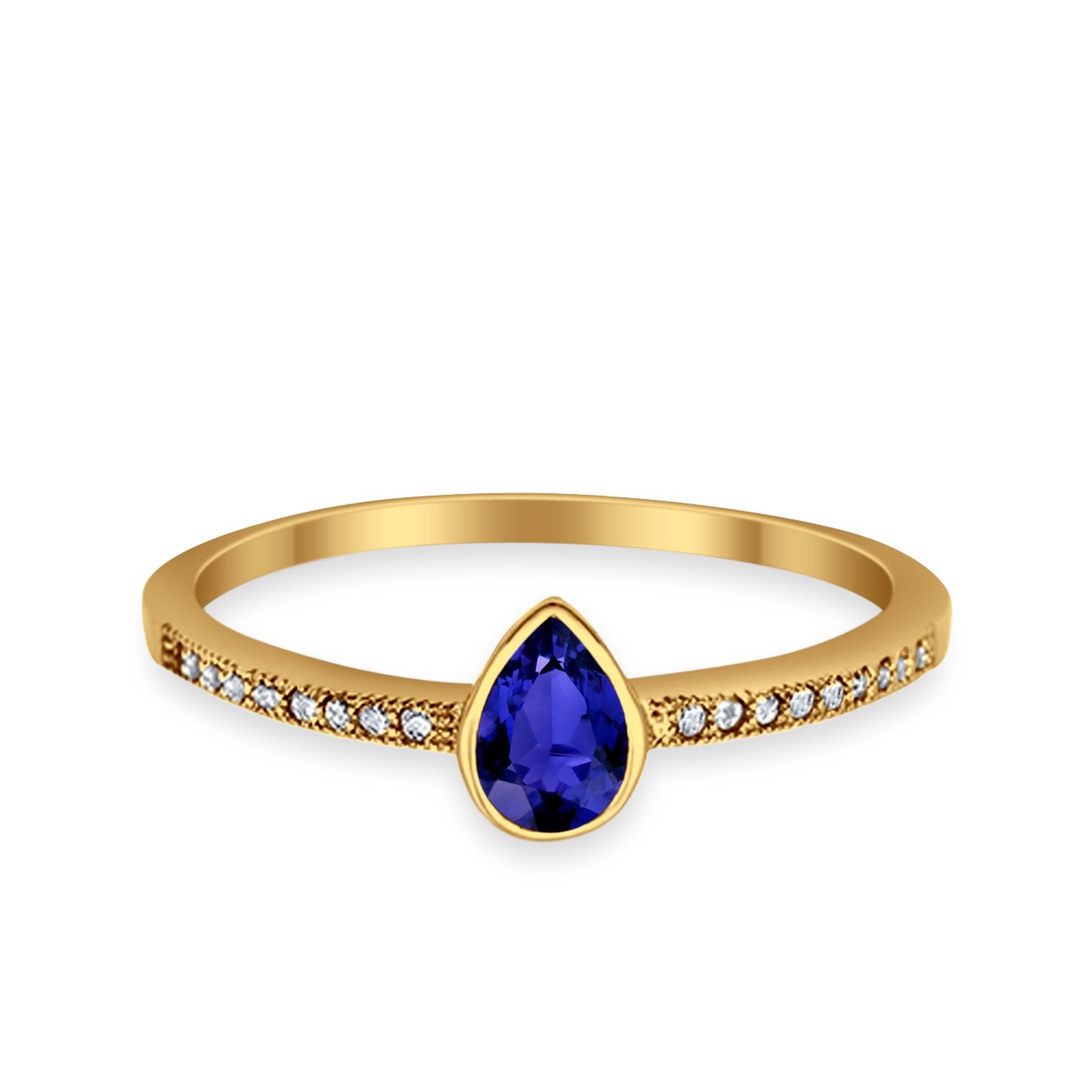 Accent Teardrop Wedding Ring Simulated Round Cubic Zirconia 925 Sterling Silver