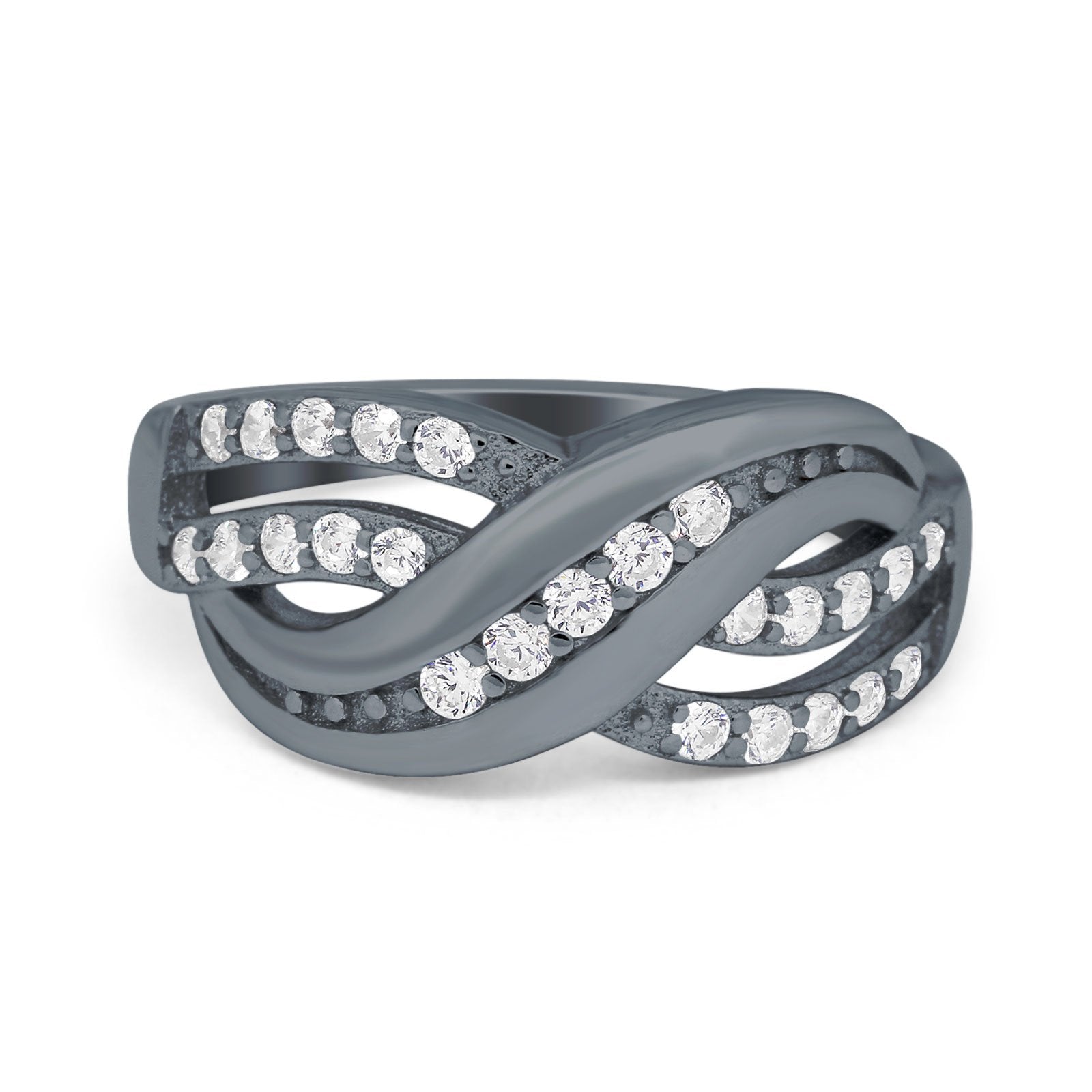 Infinity Ring Crisscross Eternity Simulated Cubic Zirconia 925 Sterling Silver