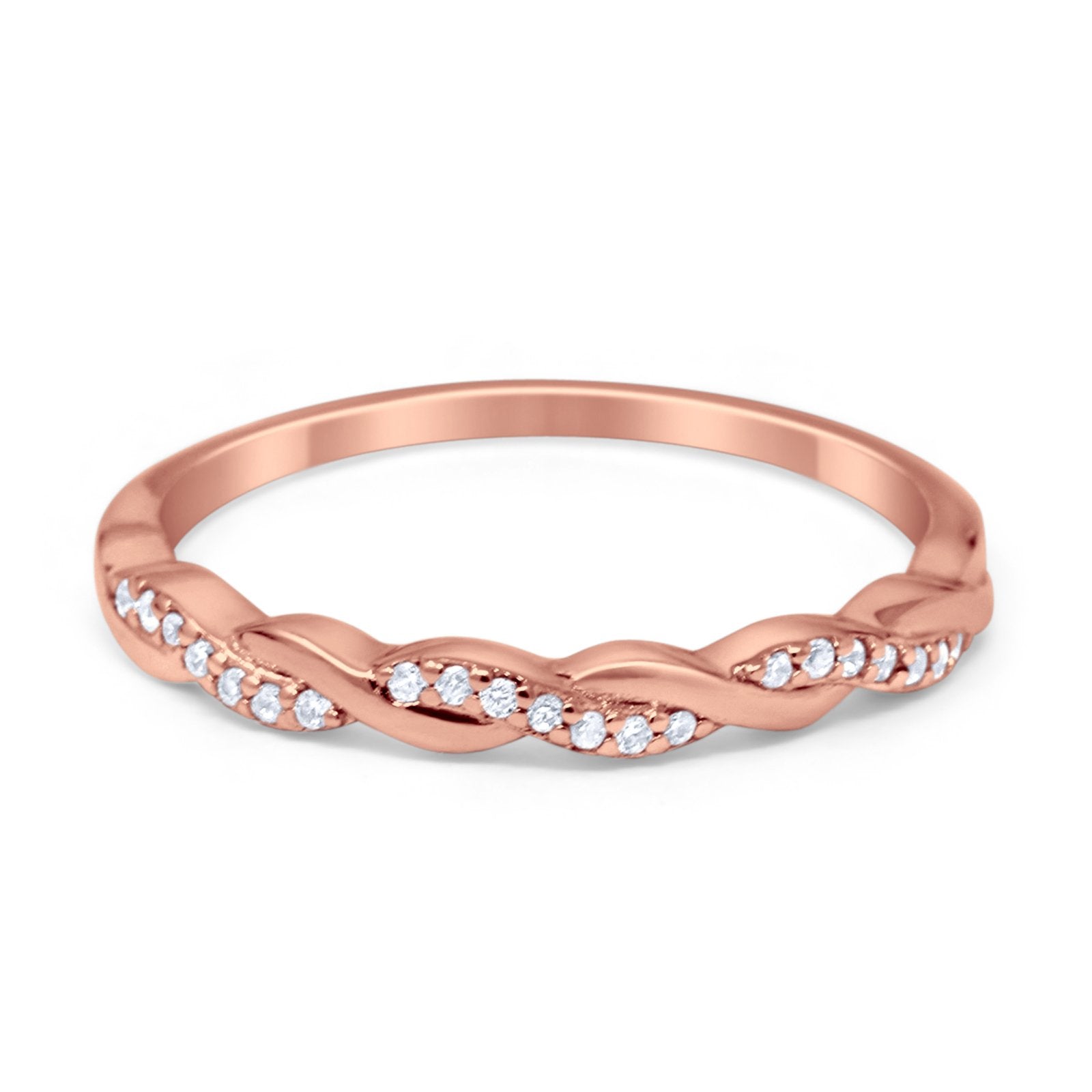 Half Eternity Infinity Twisted Band Rings Simulated CZ 925 Sterling Silver