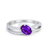Accent Fashion Wedding Ring Oval Simulated Cubic Zirconia 925 Sterling Silver