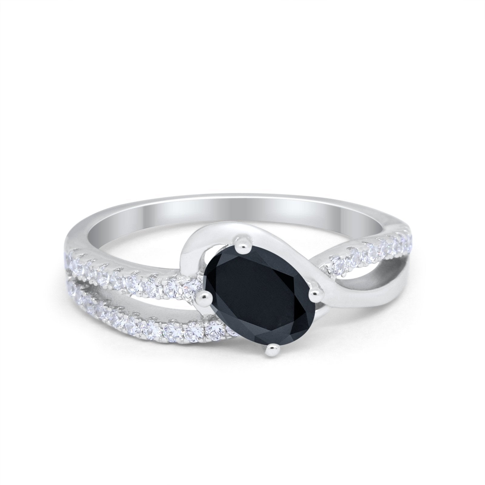 Accent Fashion Wedding Ring Oval Simulated Cubic Zirconia 925 Sterling Silver