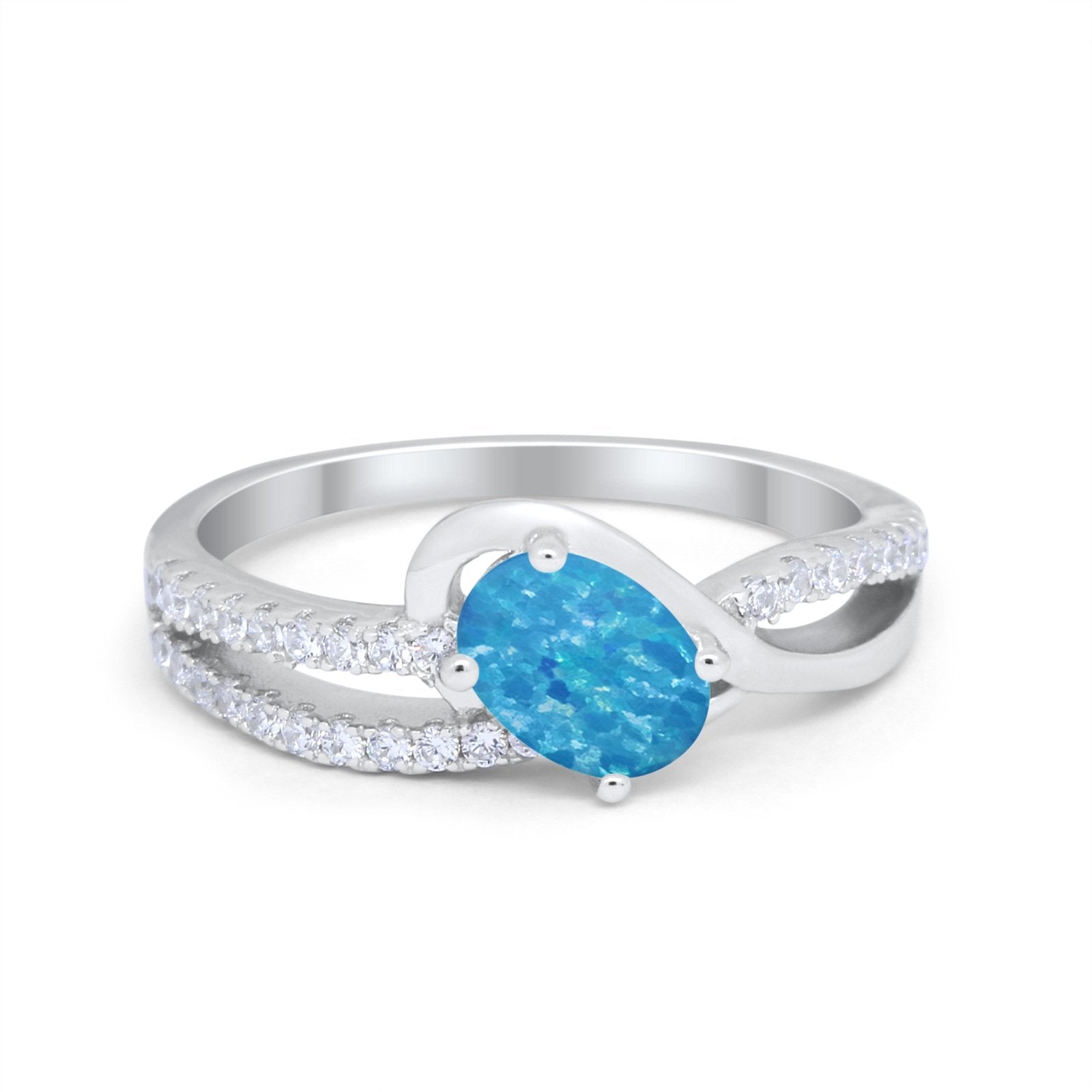 Accent Fashion Wedding Ring Oval Simulated Cubic Zirconia 925 Sterling Silver