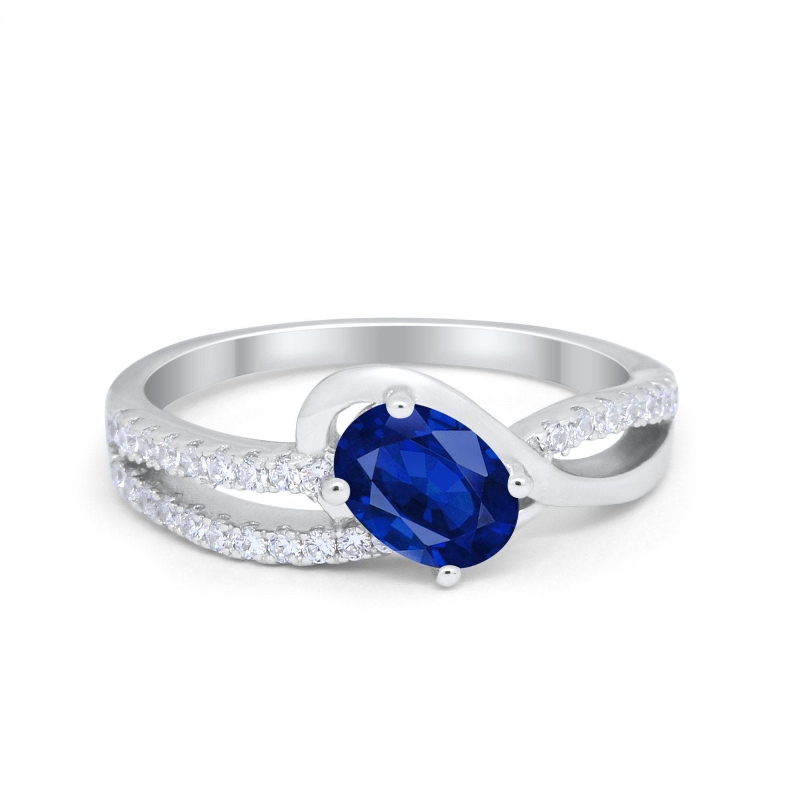 Accent Fashion Wedding Ring Oval Simulated Cubic Zirconia 925 Sterling Silver