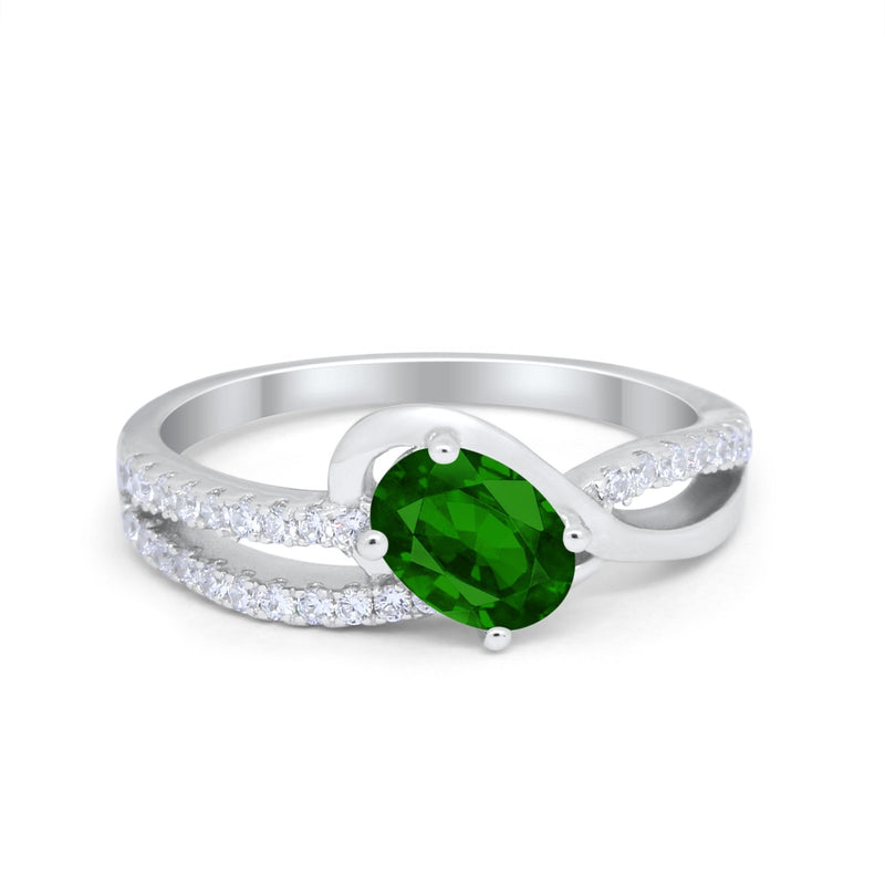 Accent Fashion Wedding Ring Oval Simulated Cubic Zirconia 925 Sterling Silver