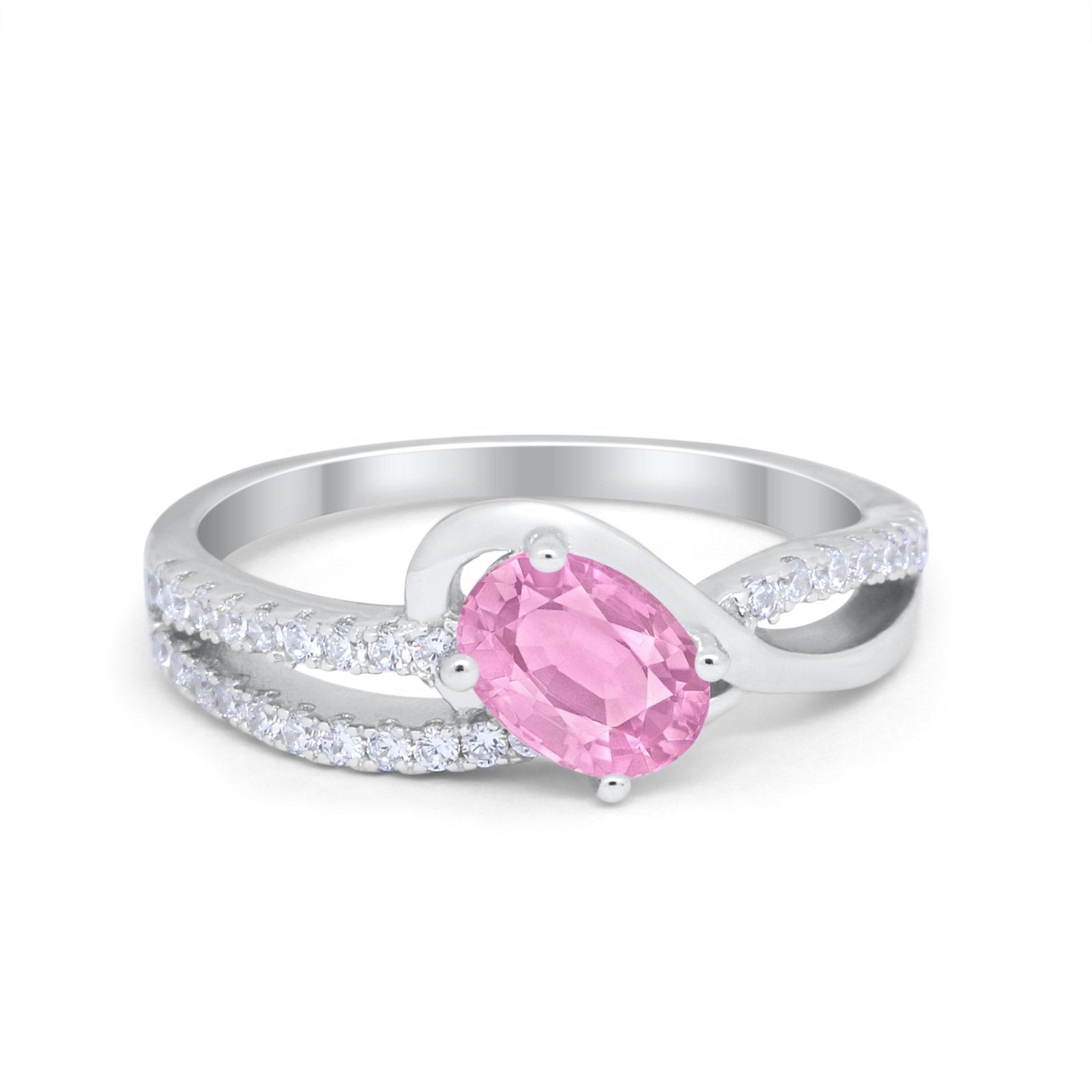 Accent Fashion Wedding Ring Oval Simulated Cubic Zirconia 925 Sterling Silver