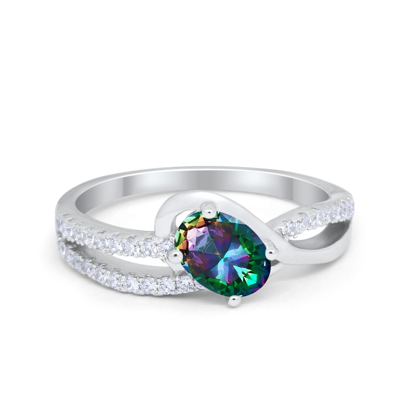 Accent Fashion Wedding Ring Oval Simulated Cubic Zirconia 925 Sterling Silver