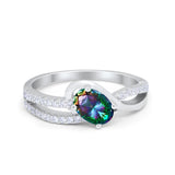 Accent Fashion Wedding Ring Oval Simulated Cubic Zirconia 925 Sterling Silver
