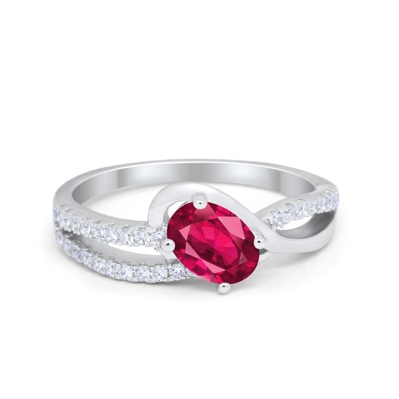 Accent Fashion Wedding Ring Oval Simulated Cubic Zirconia 925 Sterling Silver