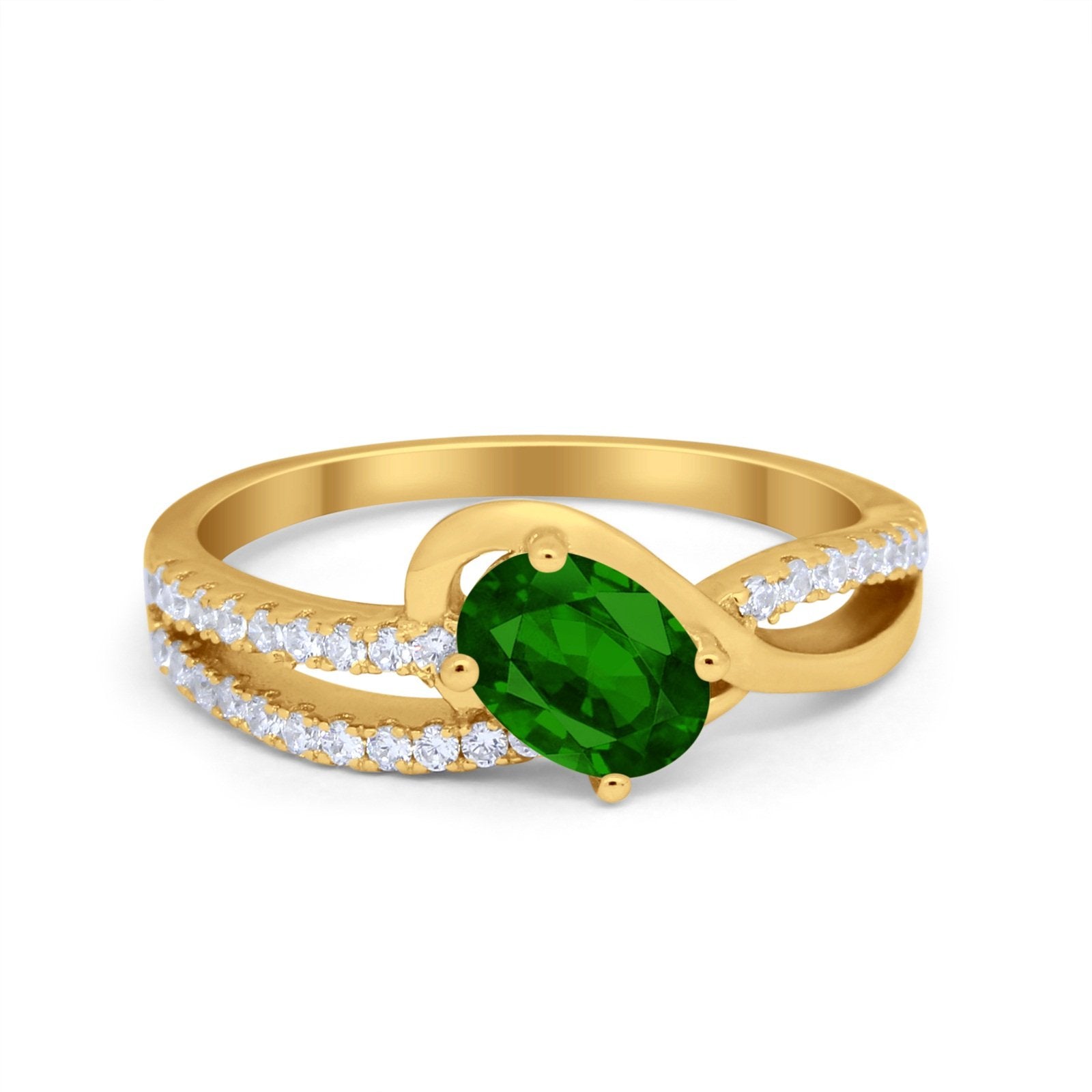 Accent Fashion Wedding Ring Oval Simulated Cubic Zirconia 925 Sterling Silver
