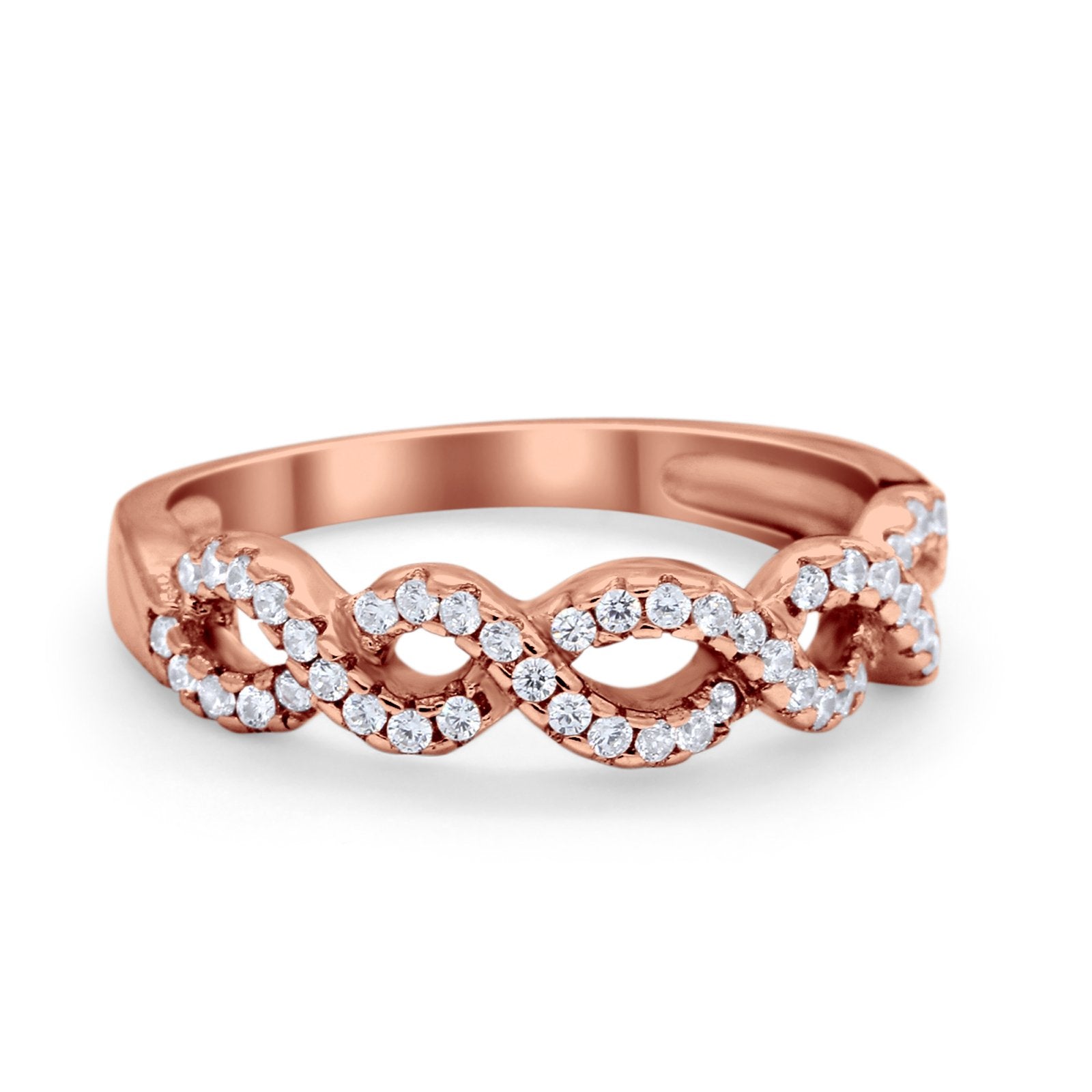 Crisscross Twisted Eternity Wedding Ring Simulated CZ 925 Sterling Silver