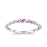 Thin Half Eternity Wedding Band Ring Round Simulated CZ 925 Sterling Silver