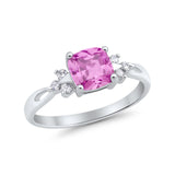 Wedding Ring Cushion Cut Simulated Purple Amethyst Round CZ 925 Sterling Silver