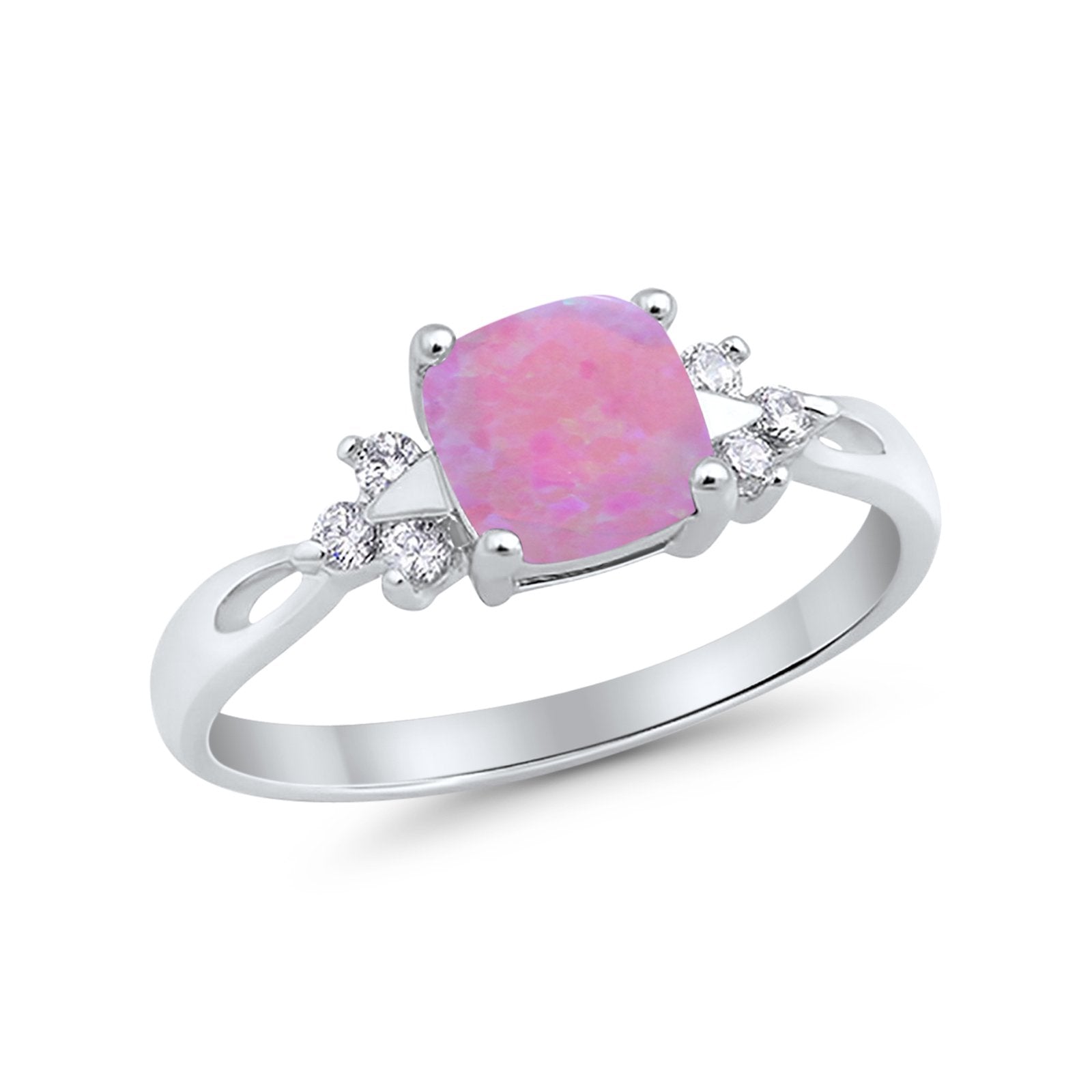 Wedding Ring Cushion Cut Simulated Purple Amethyst Round CZ 925 Sterling Silver