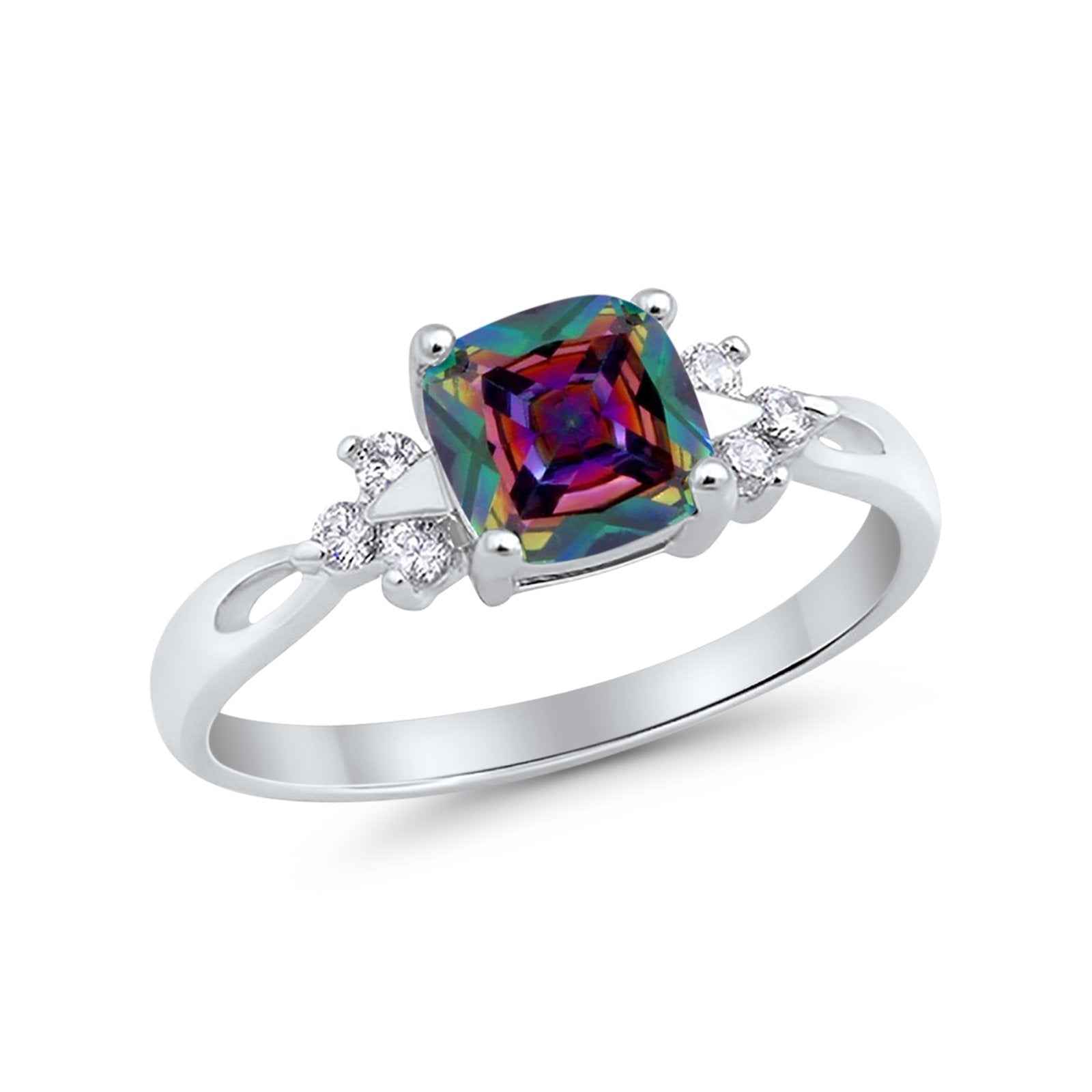 Wedding Ring Cushion Cut Simulated Purple Amethyst Round CZ 925 Sterling Silver