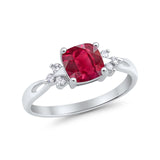 Wedding Ring Cushion Cut Simulated Purple Amethyst Round CZ 925 Sterling Silver
