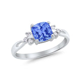 Wedding Ring Cushion Cut Simulated Purple Amethyst Round CZ 925 Sterling Silver