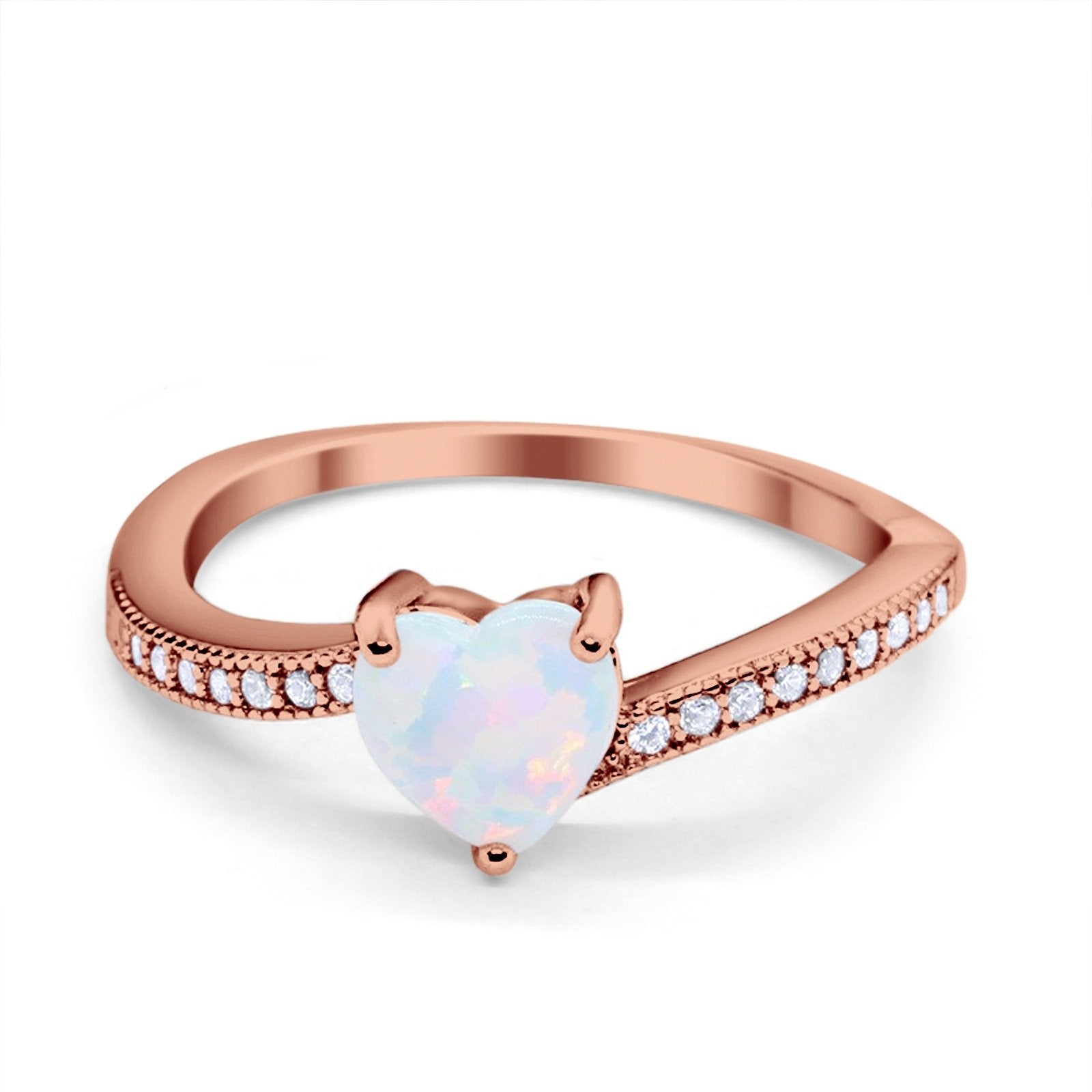 Heart Promise Ring Simulated Round Cubic Zirconia 925 Sterling Silver