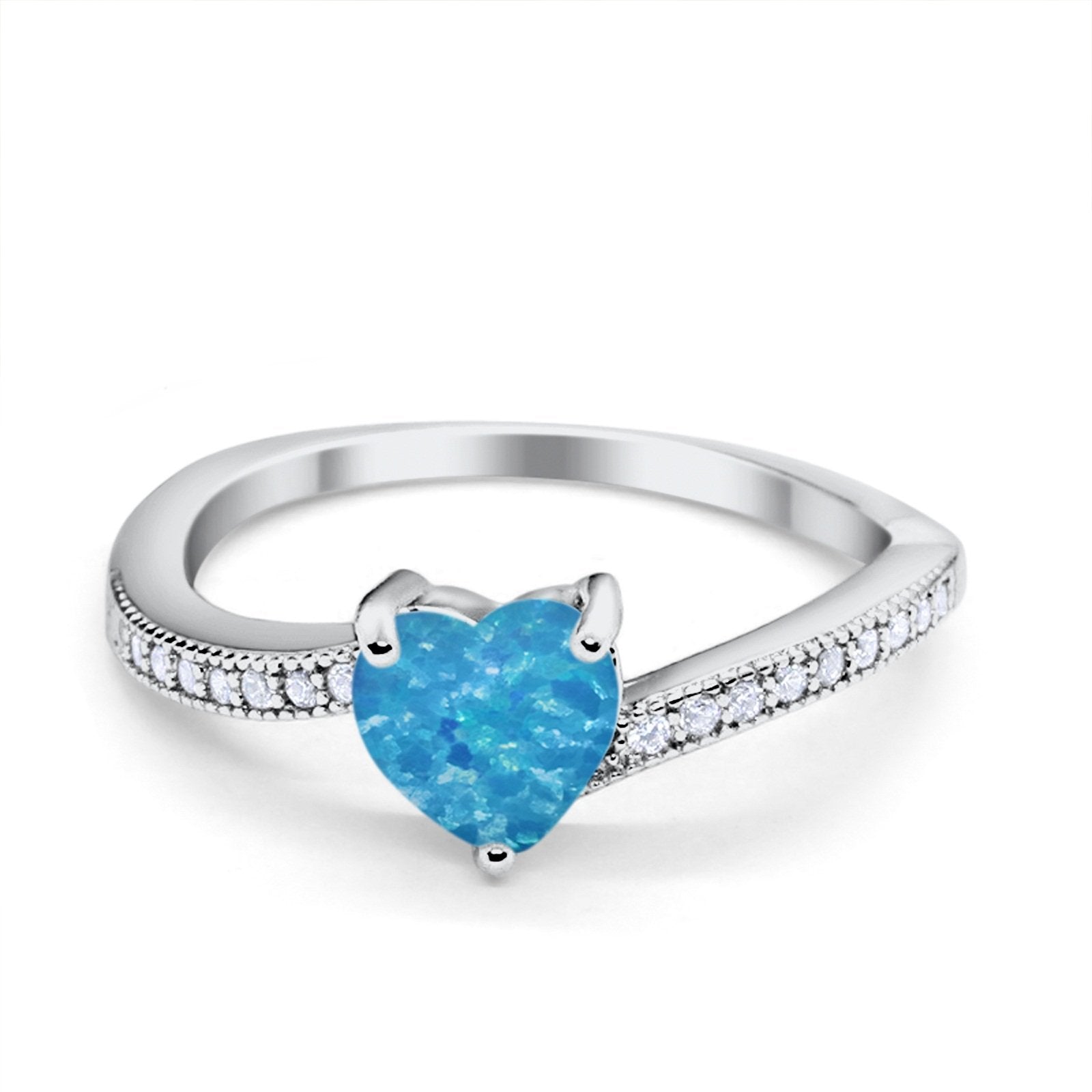 Heart Promise Ring Simulated Round Cubic Zirconia 925 Sterling Silver