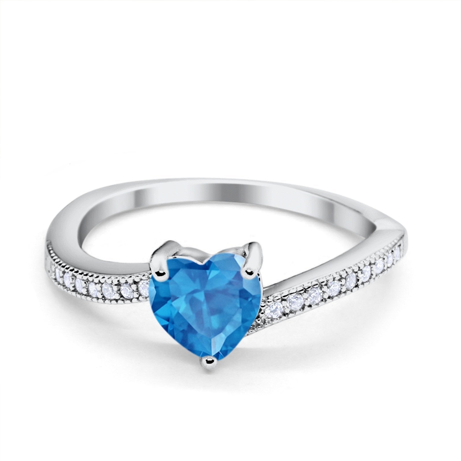 Heart Promise Ring Simulated Round Cubic Zirconia 925 Sterling Silver