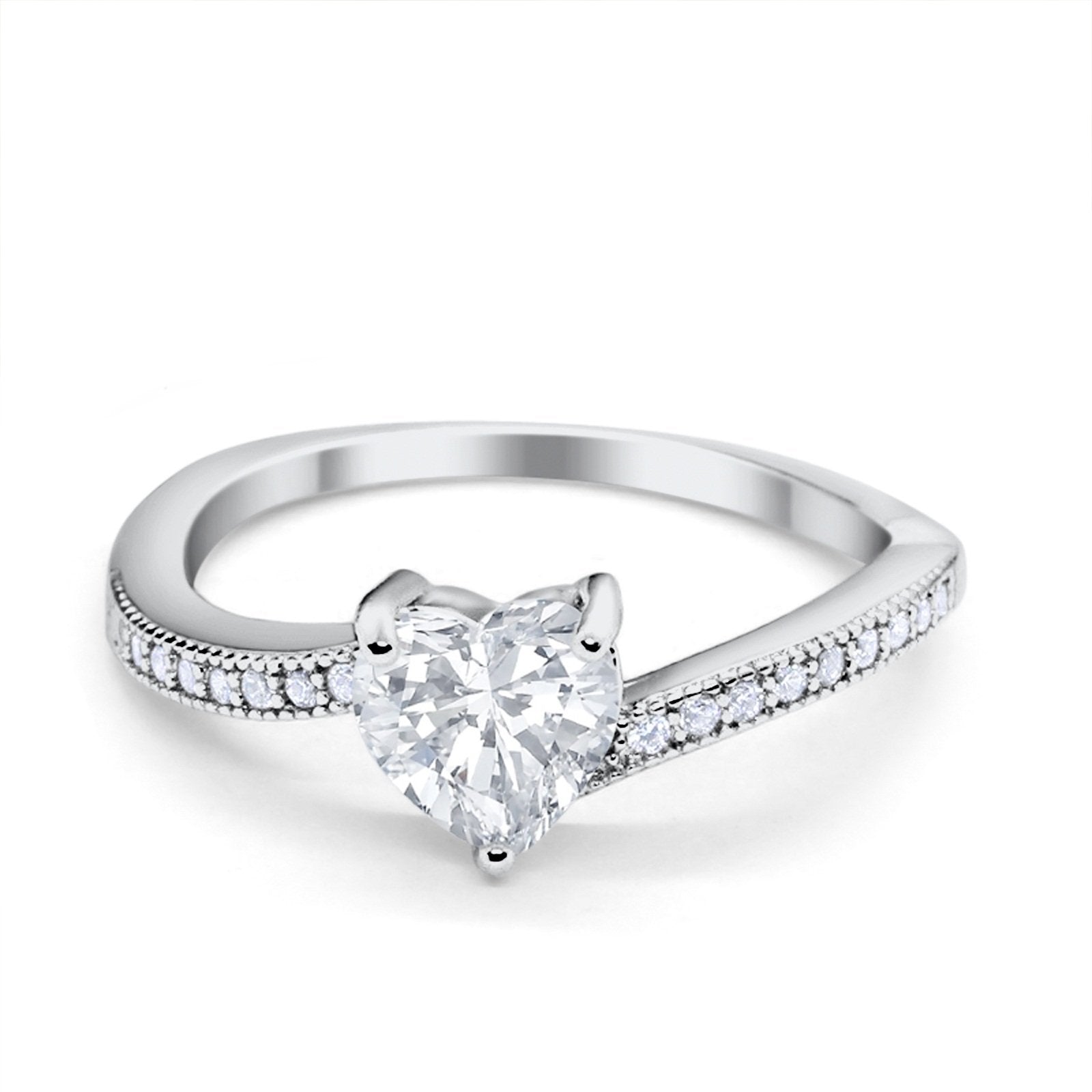 Heart Promise Ring Simulated Round Cubic Zirconia 925 Sterling Silver