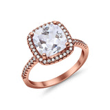 Halo Wedding Ring Cushion Cut Round Simulated Cubic Zirconia 925 Sterling Silver