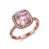 Halo Wedding Ring Cushion Cut Round Simulated Cubic Zirconia 925 Sterling Silver