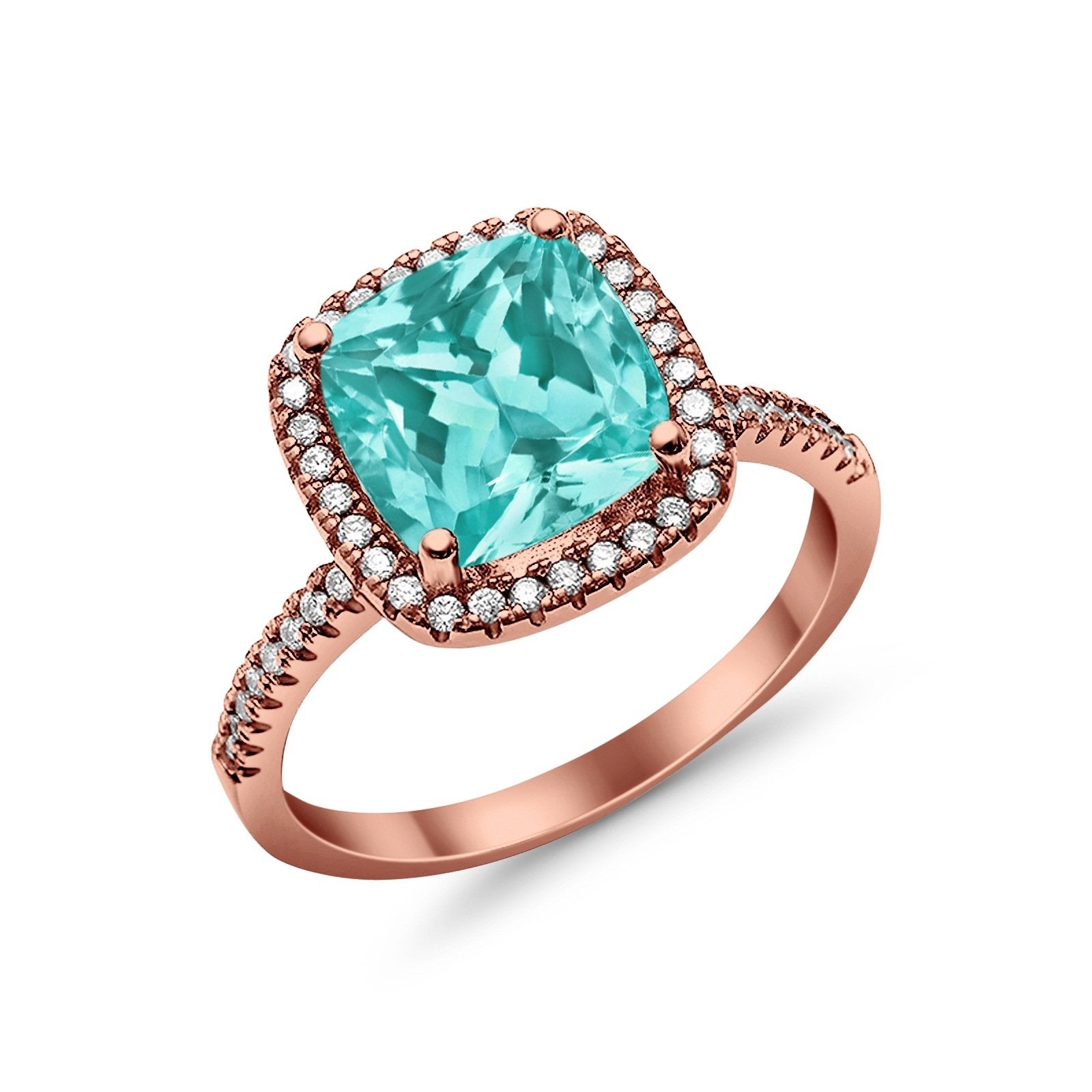 Halo Wedding Ring Cushion Cut Round Simulated Cubic Zirconia 925 Sterling Silver