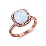 Halo Wedding Ring Cushion Cut Round Simulated Cubic Zirconia 925 Sterling Silver