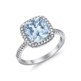 Halo Wedding Ring Cushion Cut Round Simulated Cubic Zirconia 925 Sterling Silver