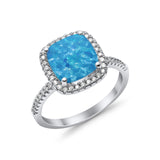Halo Wedding Ring Cushion Cut Round Simulated Cubic Zirconia 925 Sterling Silver