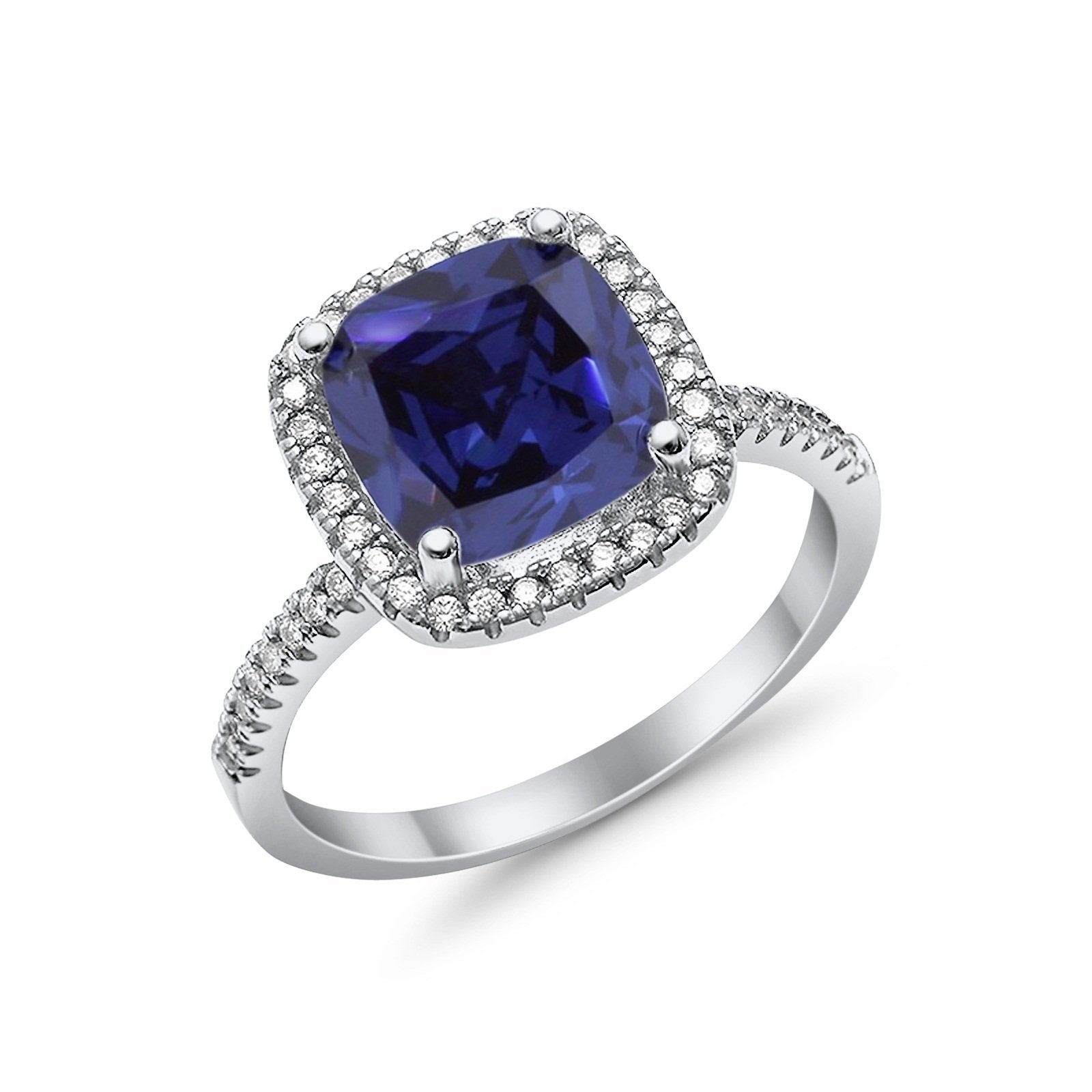 Halo Wedding Ring Cushion Cut Round Simulated Cubic Zirconia 925 Sterling Silver