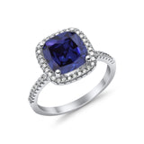 Halo Wedding Ring Cushion Cut Round Simulated Cubic Zirconia 925 Sterling Silver