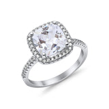 Halo Wedding Ring Cushion Cut Round Simulated Cubic Zirconia 925 Sterling Silver