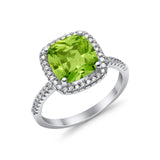 Halo Wedding Ring Cushion Cut Round Simulated Cubic Zirconia 925 Sterling Silver