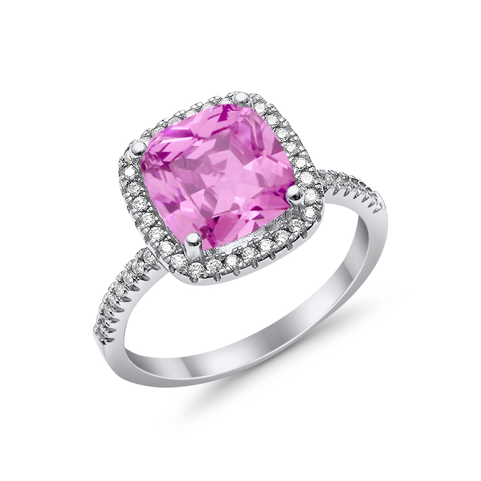 Halo Wedding Ring Cushion Cut Round Simulated Cubic Zirconia 925 Sterling Silver
