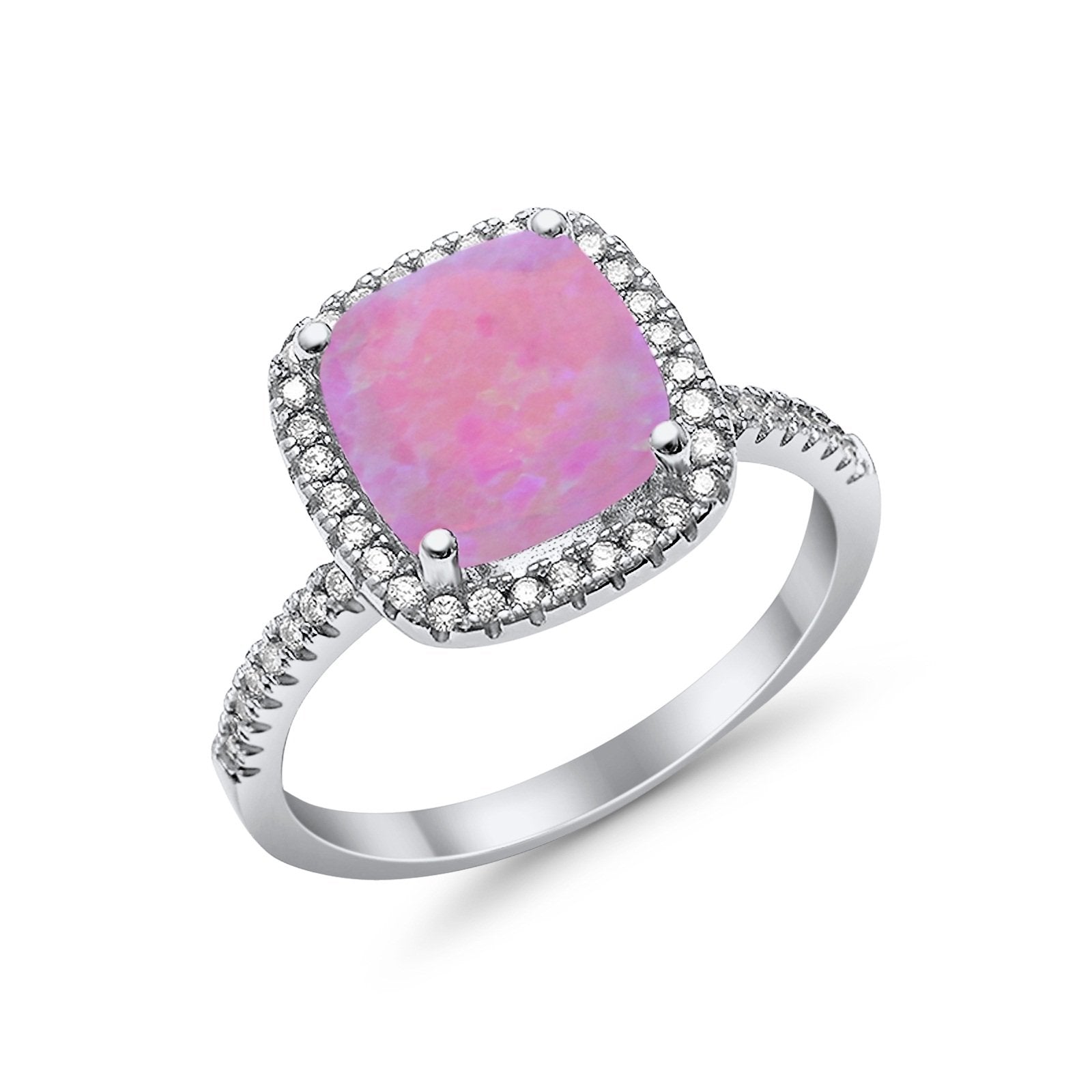 Halo Wedding Ring Cushion Cut Round Simulated Cubic Zirconia 925 Sterling Silver