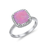 Halo Wedding Ring Cushion Cut Round Simulated Cubic Zirconia 925 Sterling Silver