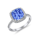 Halo Wedding Ring Cushion Cut Round Simulated Cubic Zirconia 925 Sterling Silver