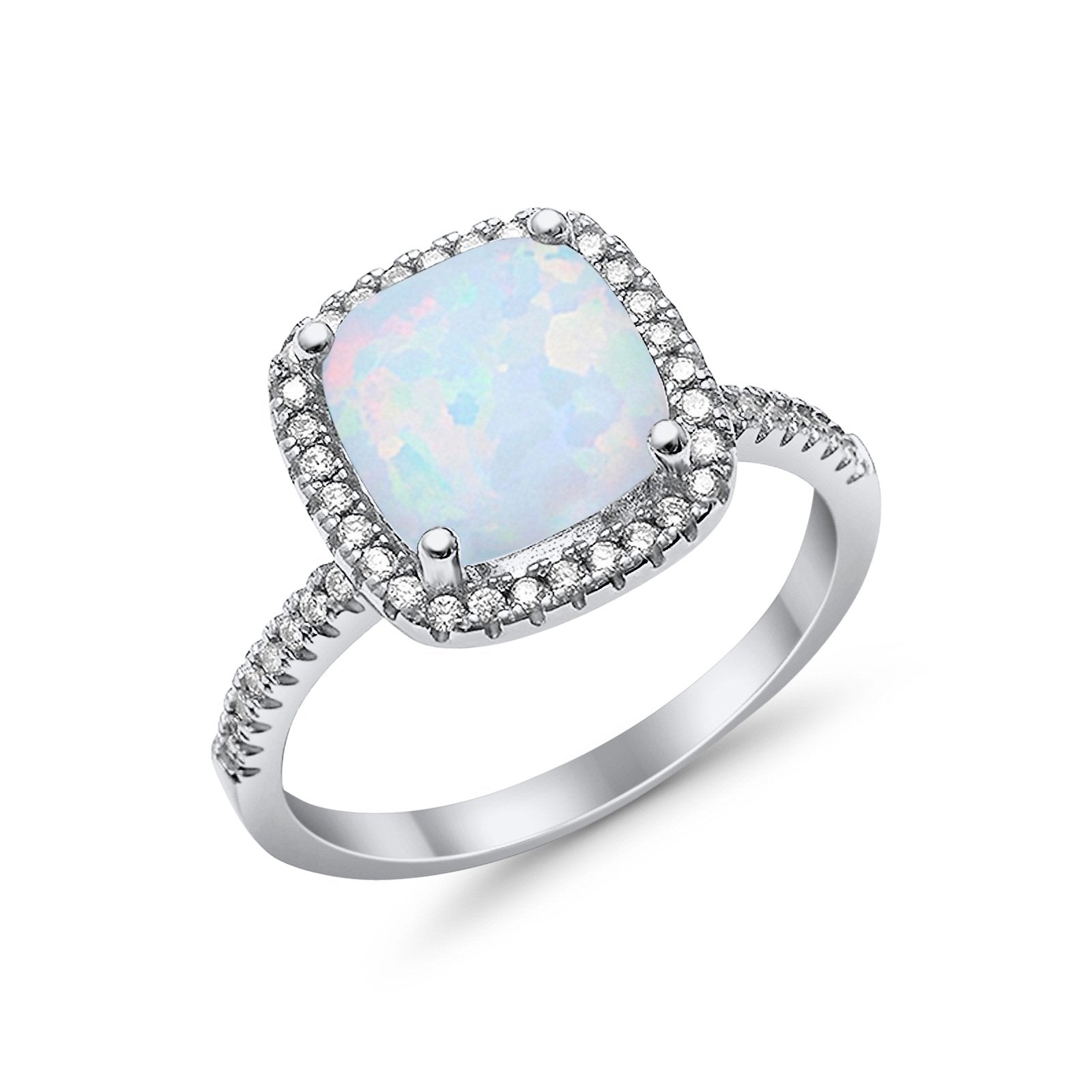 Halo Wedding Ring Cushion Cut Round Simulated Cubic Zirconia 925 Sterling Silver