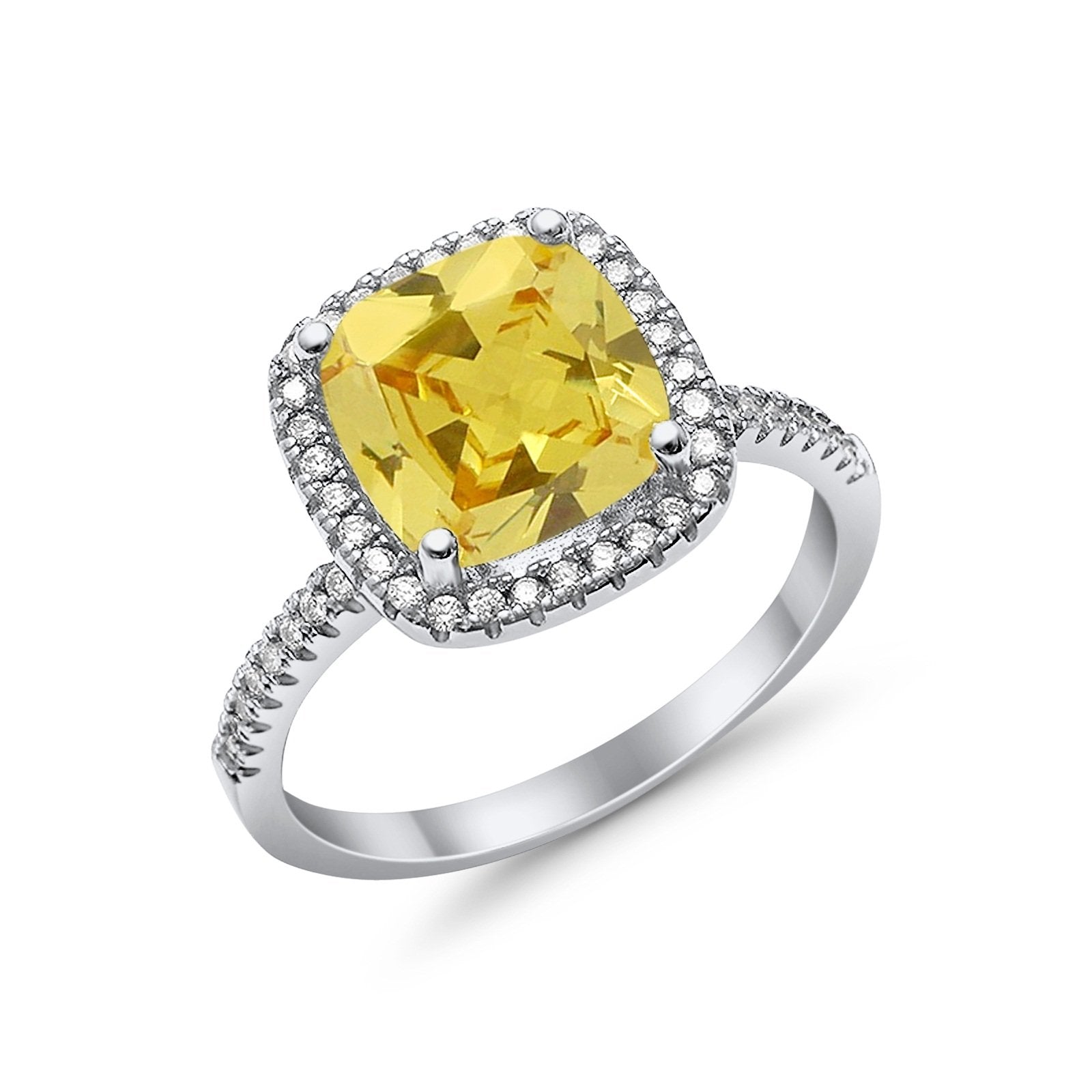 Halo Wedding Ring Cushion Cut Round Simulated Cubic Zirconia 925 Sterling Silver