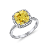 Halo Wedding Ring Cushion Cut Round Simulated Cubic Zirconia 925 Sterling Silver