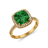 Halo Wedding Ring Cushion Cut Round Simulated Cubic Zirconia 925 Sterling Silver