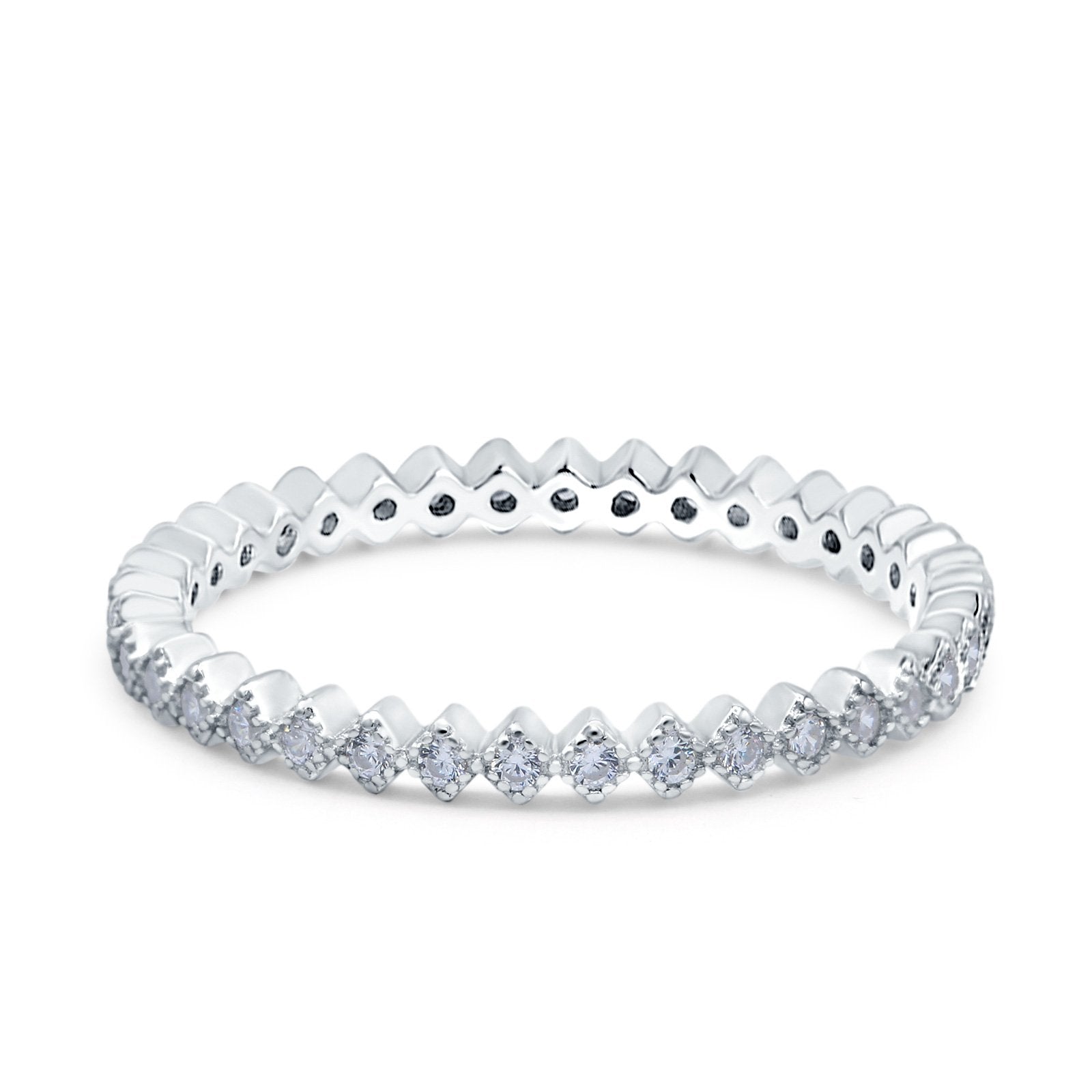 2mm Full Eternity Wedding Band Ring Simulated Cubic Zirconia 925 Sterling Silver