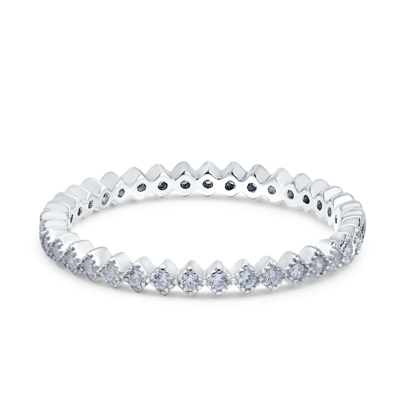 2mm Full Eternity Wedding Band Ring Simulated Cubic Zirconia 925 Sterling Silver