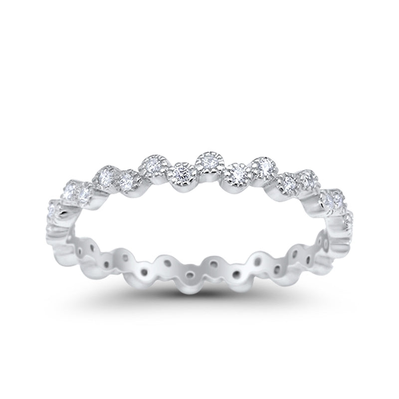 Full Eternity Stackable Band Ring Round Simulated CZ 925 Sterling Silver